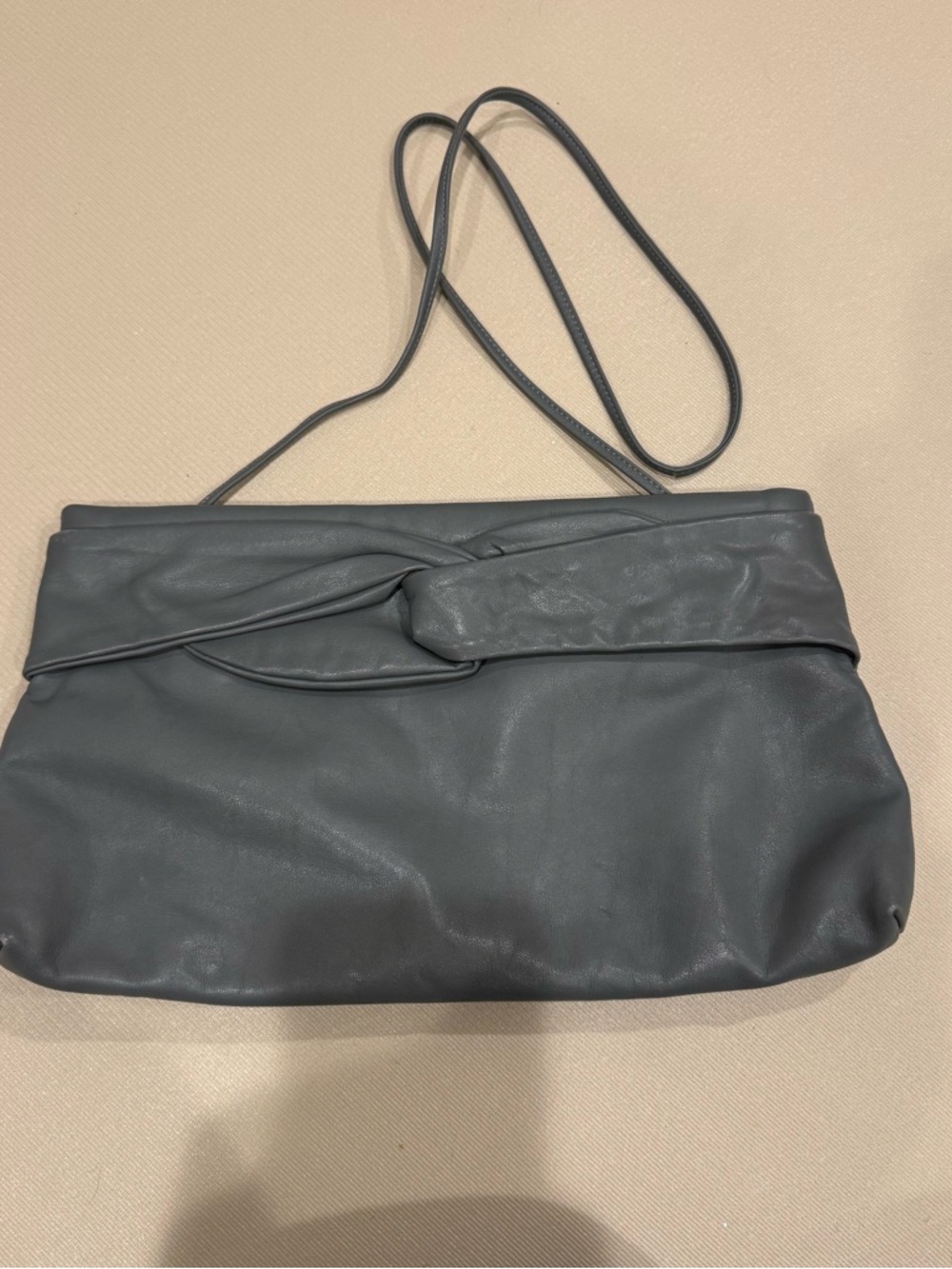 Evan Picone Slate Gray Knot-Detail Leather Shoulder Bag